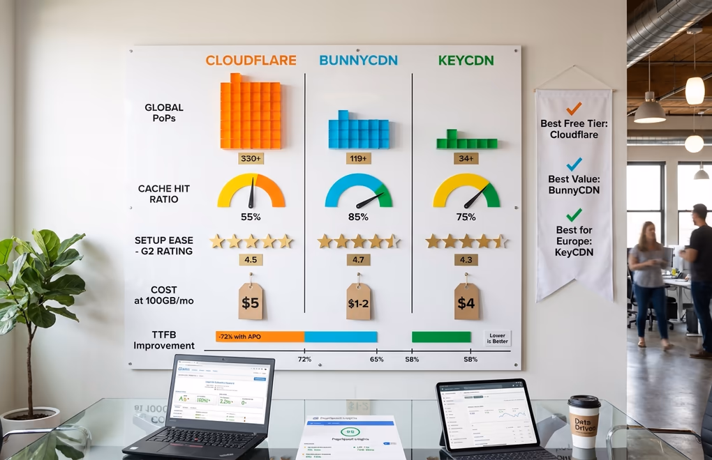 WordPress CDN Setup Guide: Cloudflare vs BunnyCDN vs KeyCDN (2026 Comparison) 5 CDN benchmarks, performance metrics, speed comparison