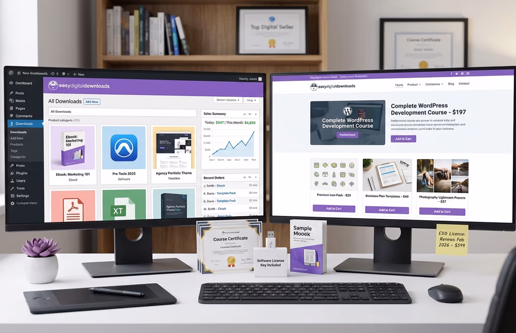Easy Digital Downloads, EDD interface, digital store admin