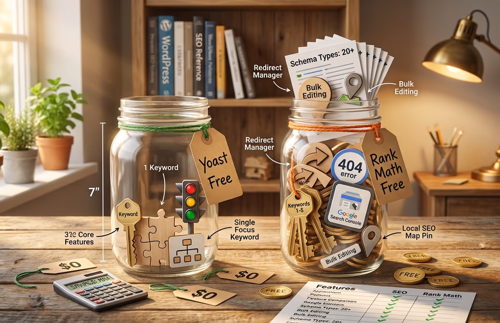 Rank Math vs Yoast SEO: Which WordPress Plugin Should You Choose in 2026? 2 free features, plugin comparison