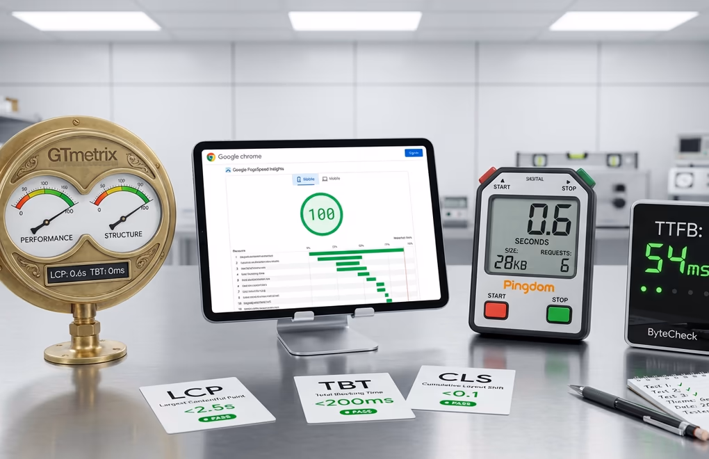 GTmetrix, PageSpeed Insights, Core Web Vitals