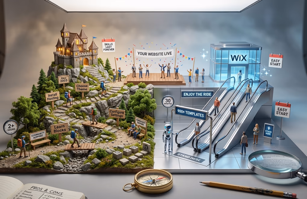 WordPress learning curve, Wix ease of use, website builders