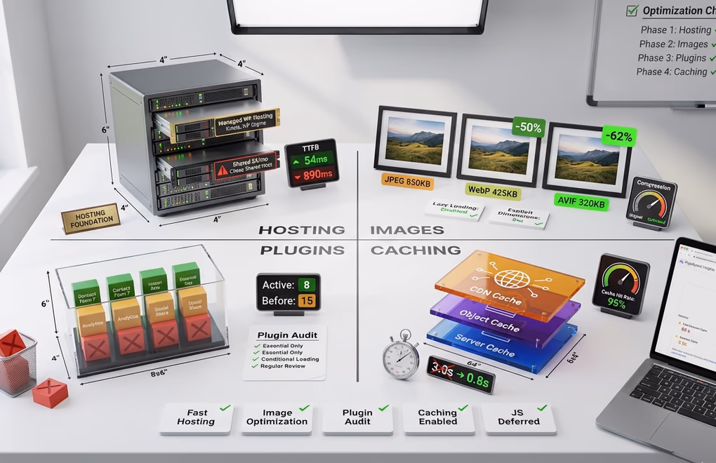 WordPress optimization, hosting, caching, image optimization