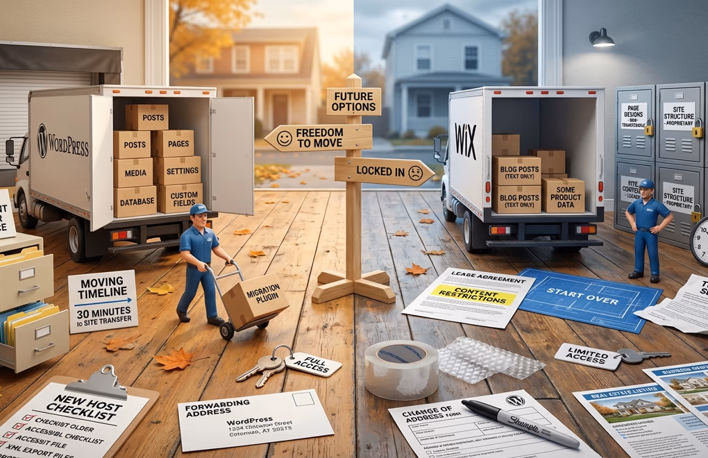 WordPress portability, Wix lock-in, data ownership