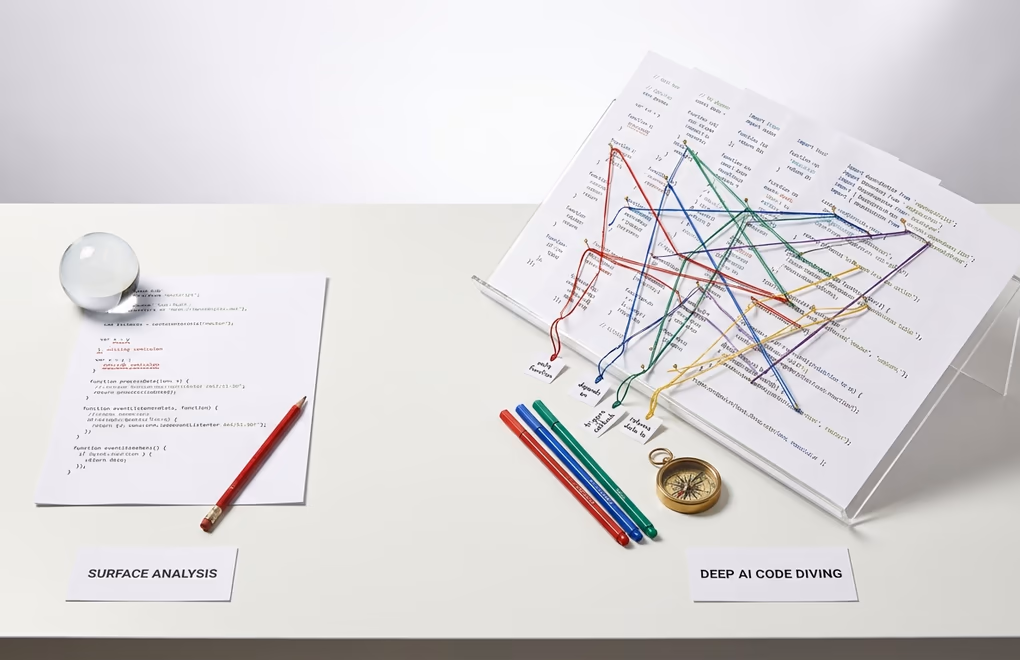 ai-code-analysis AI code diving concept showing deep codebase analysis