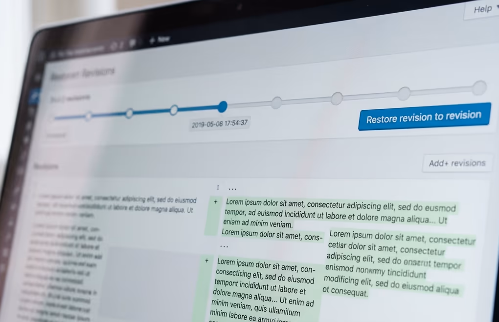 restoring a WordPress revision in the block editor comparison screen