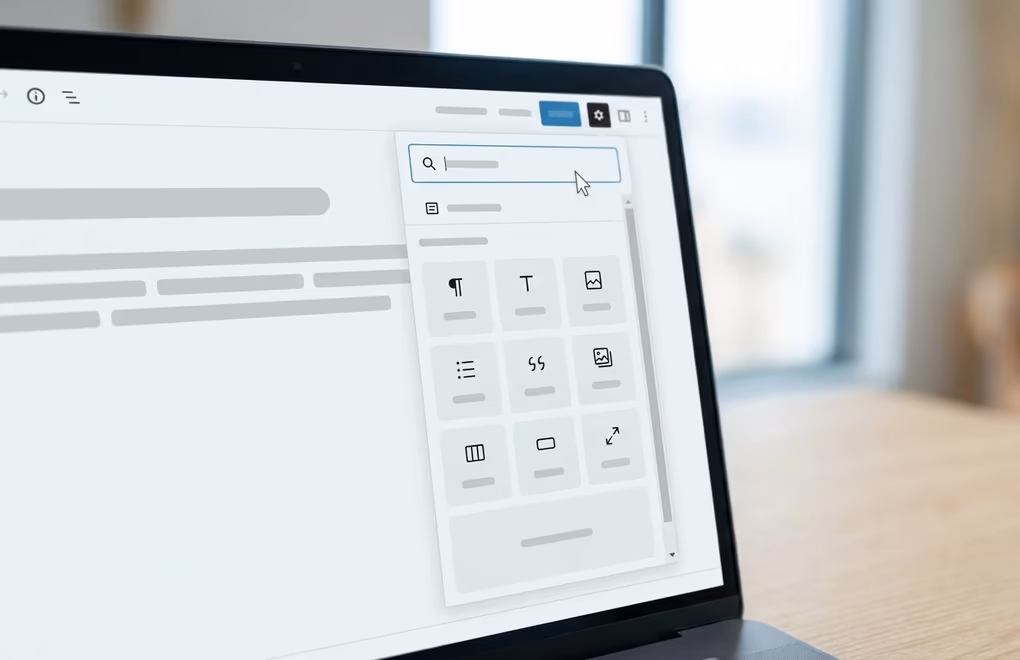 WordPress block inserter search with no table of contents block in the results