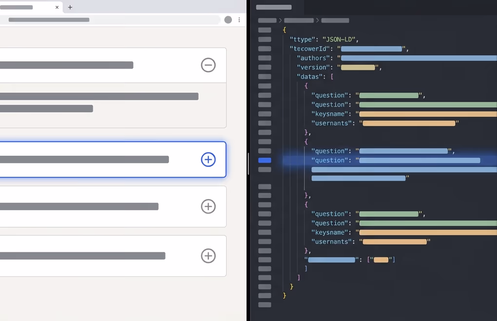 How to Add a WordPress Accordion (3 Ways) 4 An FAQ accordion and its FAQPage schema markup side by side